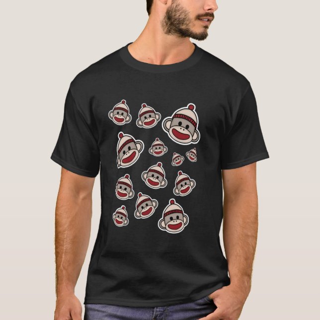 Cute Sock Monkey Faces Funny Sock Monkey T-Shirt (Front)