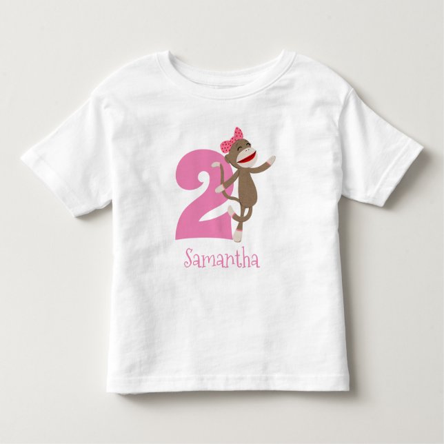 Cute Sock Monkey Girl's Birthday Age Toddler T-Shirt (Front)