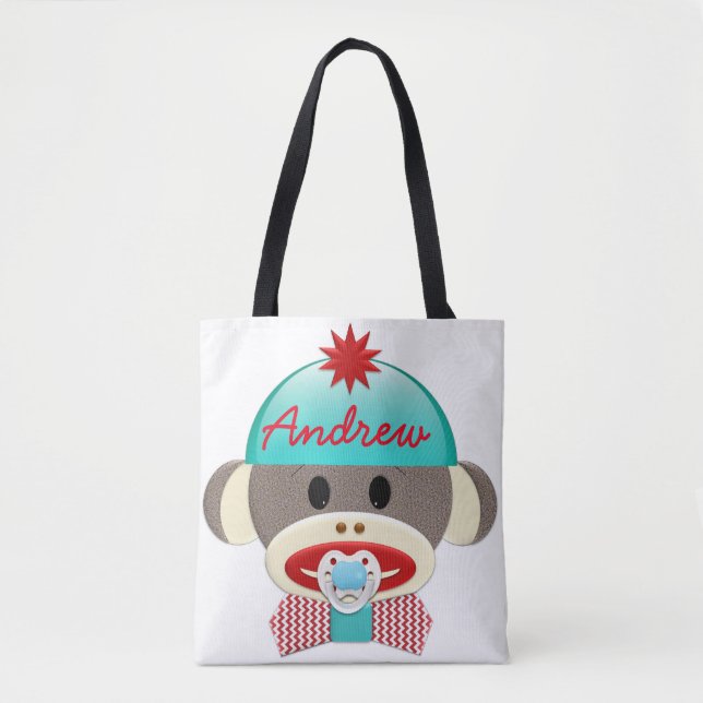 "Cute Sock Monkey" MONOGRAM TOTE Bag (Front)