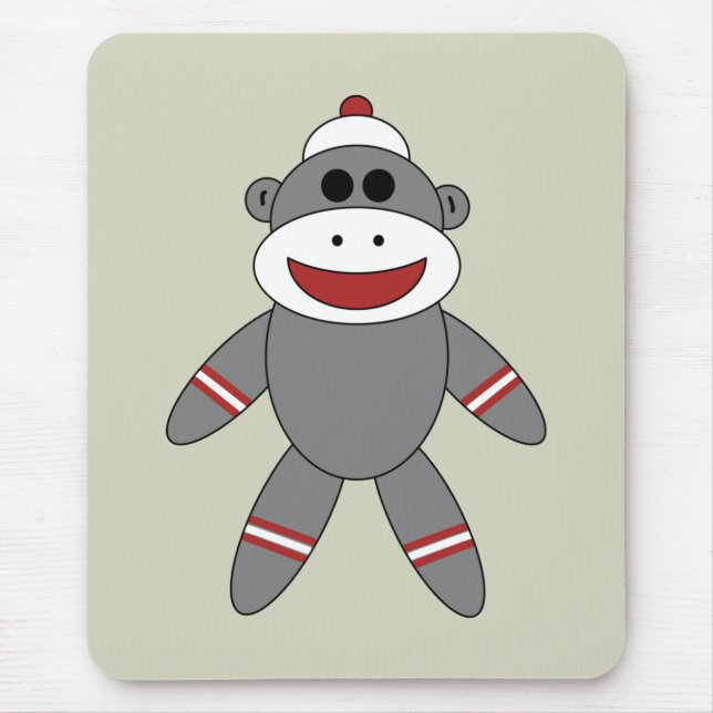 Cute Sock Monkey on Tan Mouse Pad (Front)