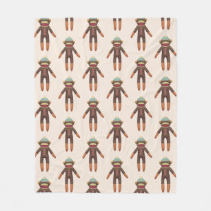 Cute Sock Monkey Pattern Beige Fleece Blanket