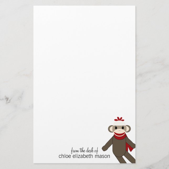 Cute Sock Monkey Stationery (Front)