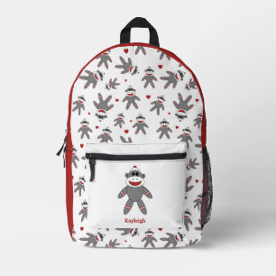 Cute Sock Monkey Stuffed Toy Animal Pattern Printed Backpack