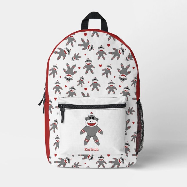 Cute Sock Monkey Stuffed Toy Animal Pattern Printed Backpack (Front)