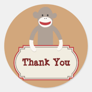 Cute Sock Monkey Thank You Stickers