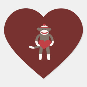 Cute Sock Monkey with Hat Holding Heart Sticker