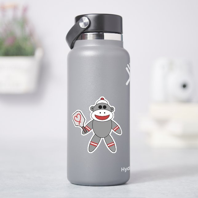 Cute Sock Monkey With Pickleball Paddle (HydroFlask)