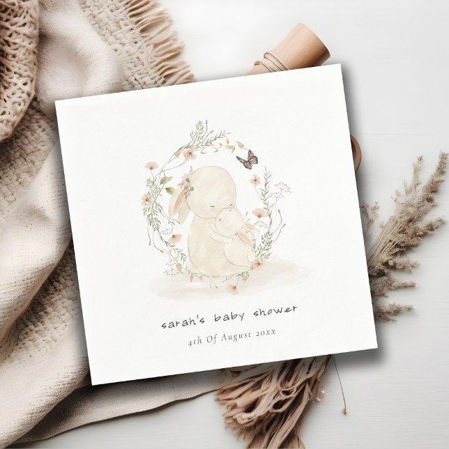 Cute Soft Baby Mum Bunny Floral Wreath Baby Shower Napkin (Creator Uploaded)
