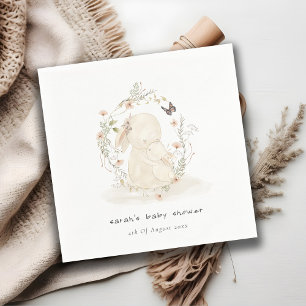 Cute Soft Baby Mum Bunny Floral Wreath Baby Shower Napkin