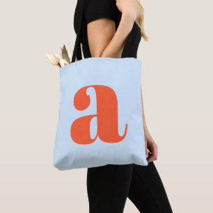 Cute Soft Blue Orange Monogram Retro Lettering Tote Bag