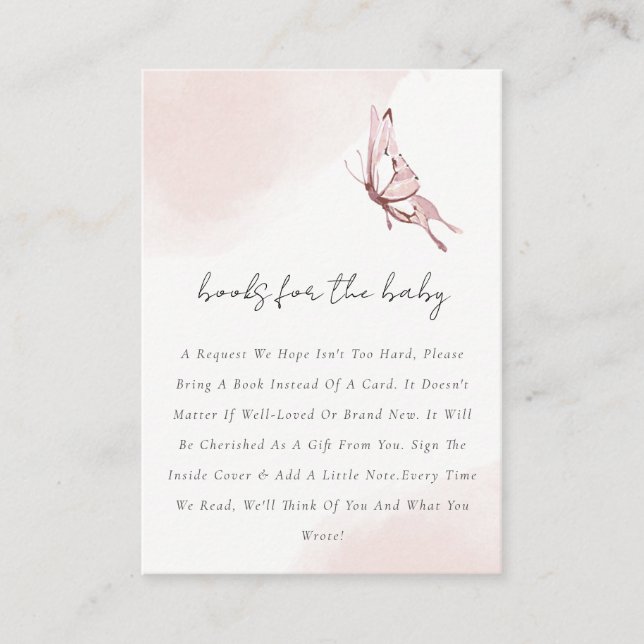 Cute Soft Blush Butterfly Books For Baby Shower Enclosure Card (Front)