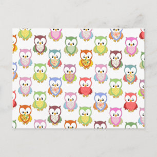 Cute soft colourful owls different chest patterns postcard