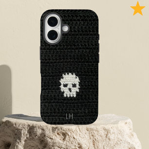 Cute Soft Goth Crochet Skull Yarn Custom Name iPhone 16 Case