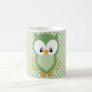 Cute soft gree cream and yellow owl coffee mug