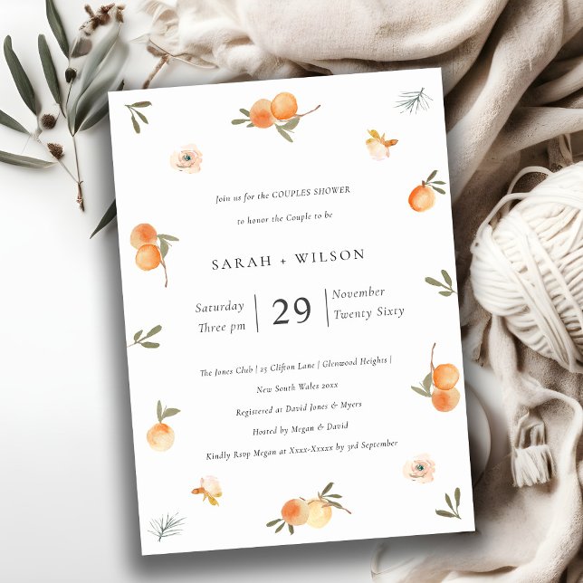 Cute Soft Orange Floral Boho Couples Shower Invite (Creator Uploaded)