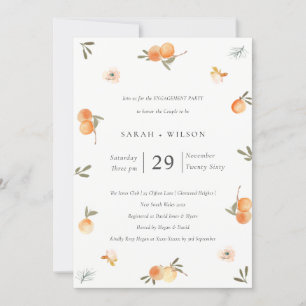 Cute Soft Orange Floral Boho Engagement Invite