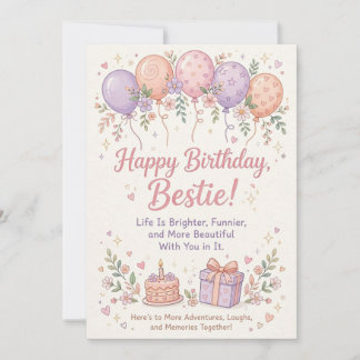 Cute Soft Pastel Happy Birthday Bestie Card 
