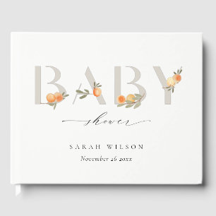 Cute Soft Pastel Orange Floral Boho Baby Shower Guest Book