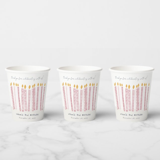 Cute Soft Pastel Pink Watercolor Birthday Candles Paper Cups (Multi)