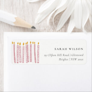 Cute Soft Pastel Pink Watercolor Candles Address Return Address Label