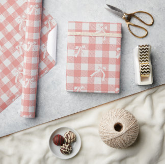 Cute Soft Pink Chequerboard & Bows Wrapping Paper