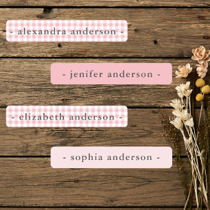 Cute Soft Pink Gingham Kids Waterproof Name
