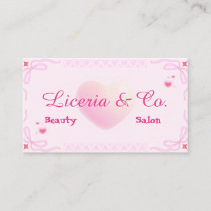 Cute Soft Pink Heart Liceria & Co. Beauty Salon Bu Business Card
