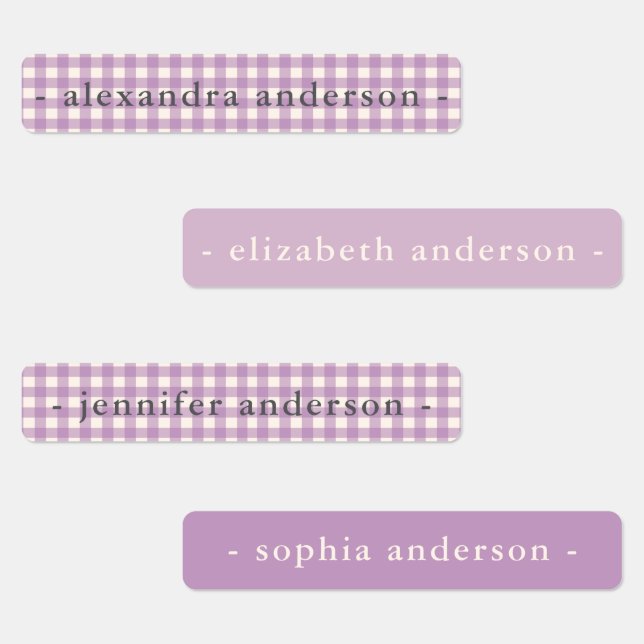 Cute Soft Purple Gingham Kids Waterproof Name (Group)
