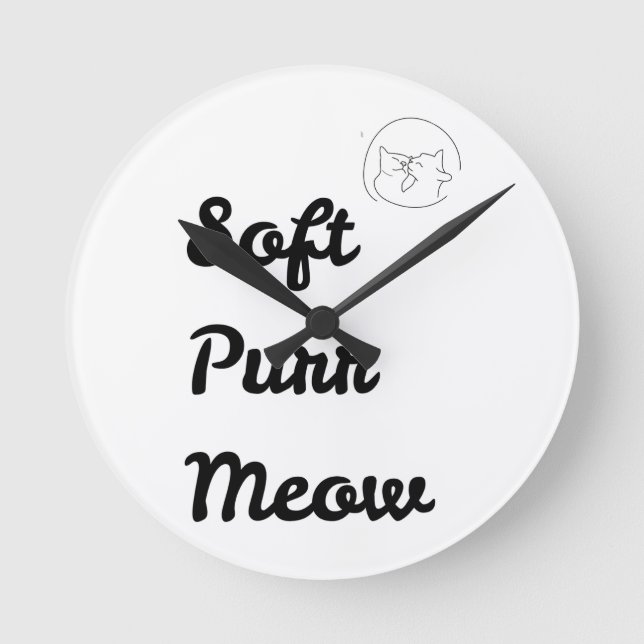Cute "Soft Purr Meow" Minimalist Cat Wall Clock (Front)