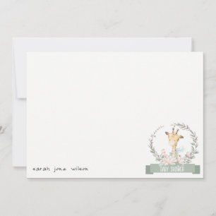 Cute Soft Safari Giraffe Floral Wreath Baby Shower Card