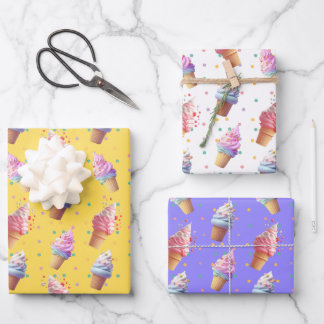 Cute soft serve ice cream party design wrapping paper sheet