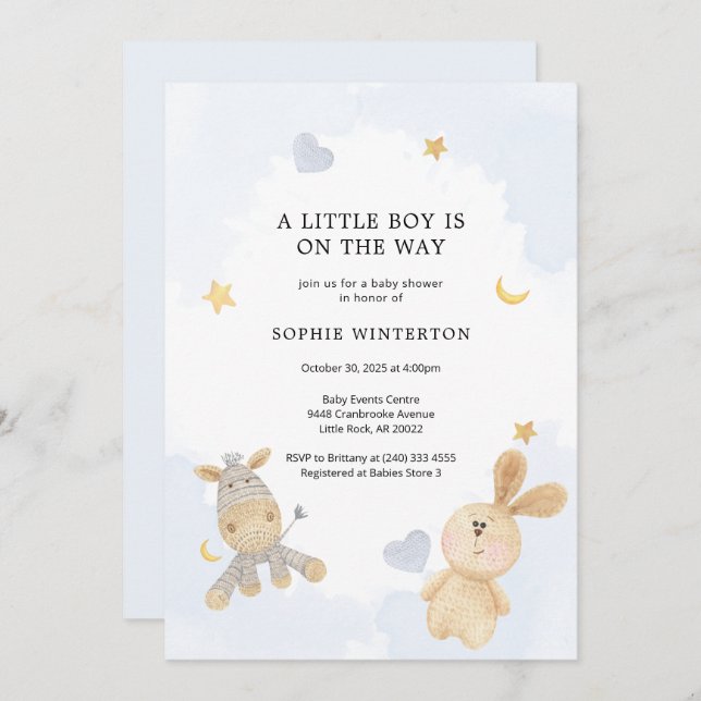 Cute Soft Toys Boys Baby Shower Invitation (Front/Back)