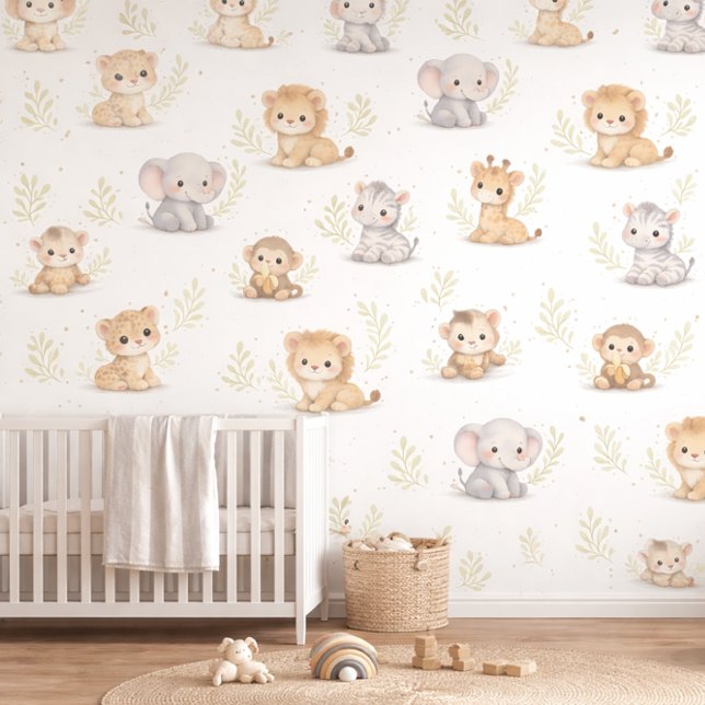 Cute Soft Watercolor Safari Animals Baby Room Wallpaper (Creator Uploaded)