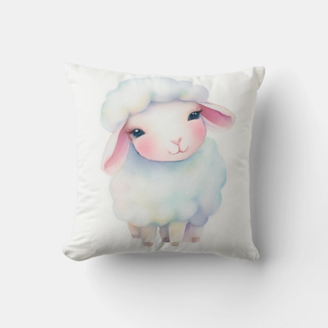 Cute soft watercolor sheep cushion (Front)