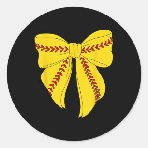 Cute Softball Coquette Bow For Women Girls Softbal Classic Round Sticker