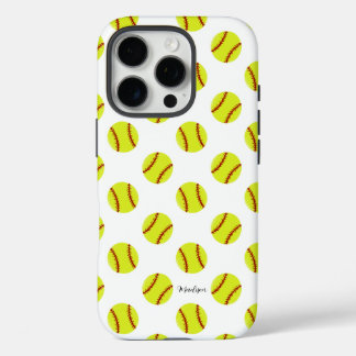 Cute Softball Pattern Personalised Name iPhone 16 Pro Case