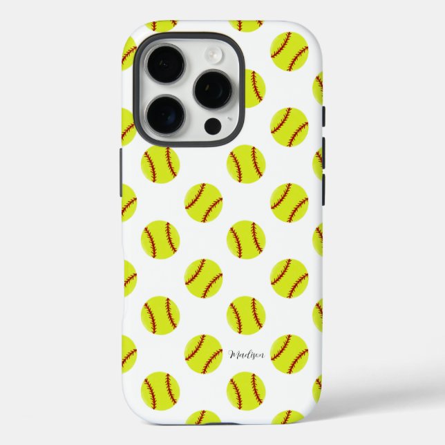 Cute Softball Pattern Personalised Name Case-Mate iPhone Case (Back)