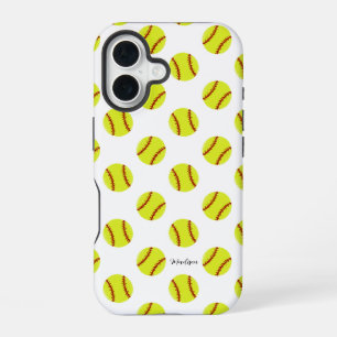 Cute Softball Pattern Personalised Name iPhone 16 Case