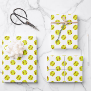 Cute Softball Pattern Wrapping Paper Sheet