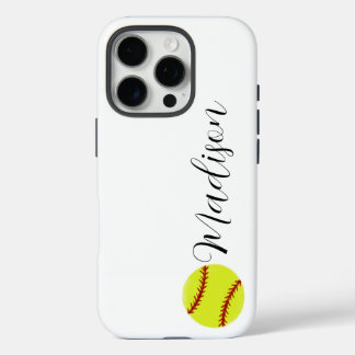 Cute Softball Personalised Name iPhone 16 Pro Case