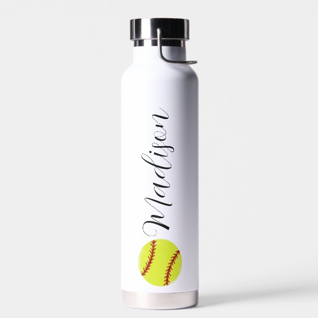 Cute Softball Personalised Name Water Bottle (Left)