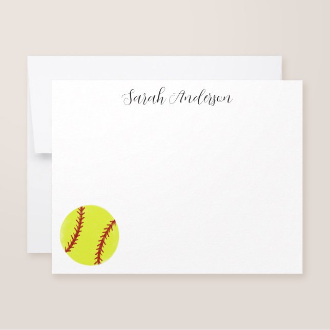 Cute Softball Personalised Stationery Flat Card (Creator Uploaded)
