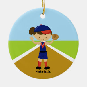 Cute Softball Player in Red & Blue Ornament