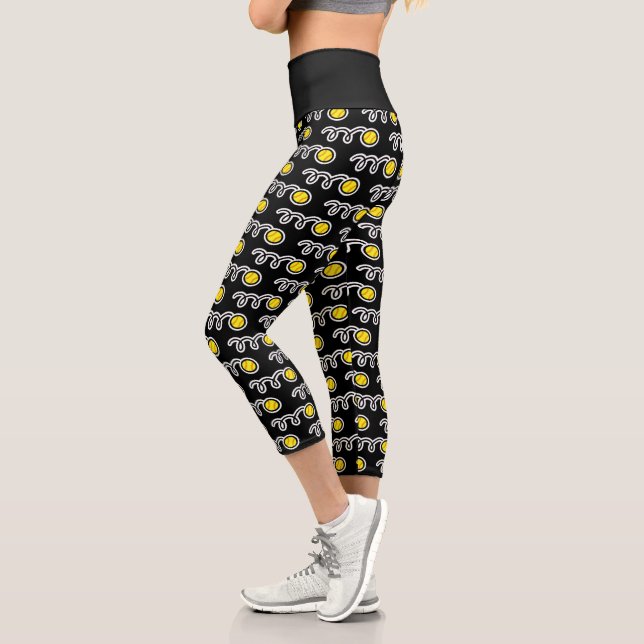 Cute softball sports print black custom high waist capri leggings (Left)