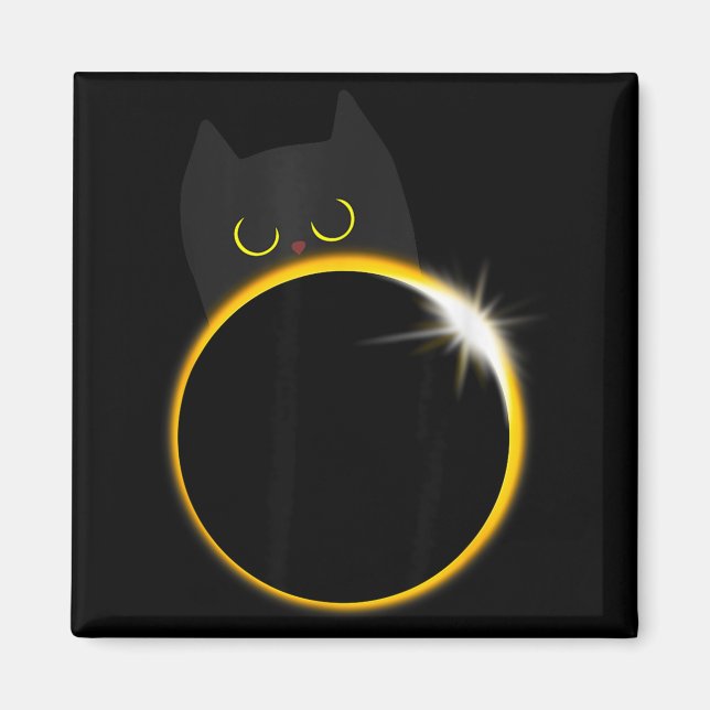 Cute Solar Eclipse Black Cat Lover Magnet (Front)