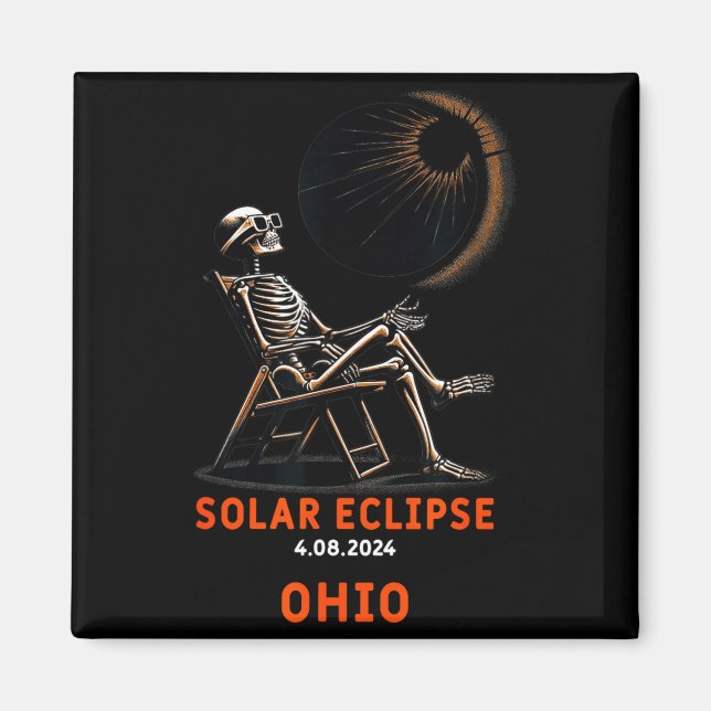 Cute Solar Eclipse Skeleton Ohio Souvenir Magnet (Front)