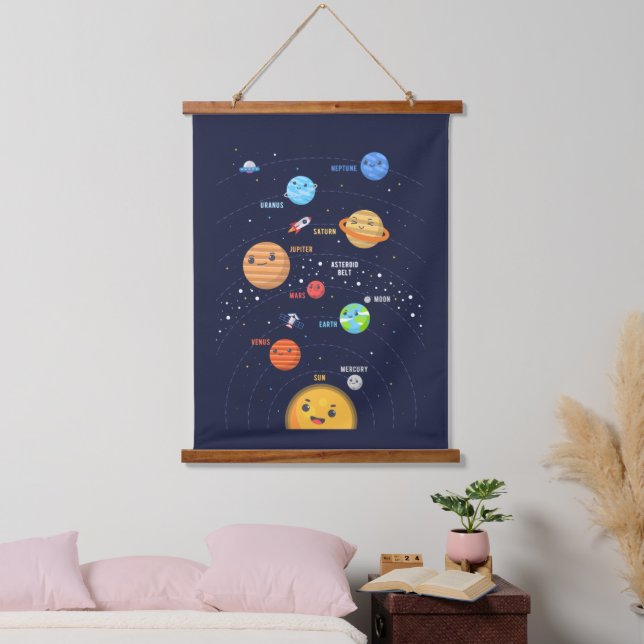 Cute Solar System Design Hanging Tapestry (Bedroom)