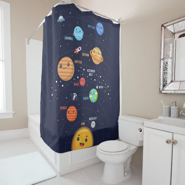 Cute Solar System Design Shower Curtain (In Situ)