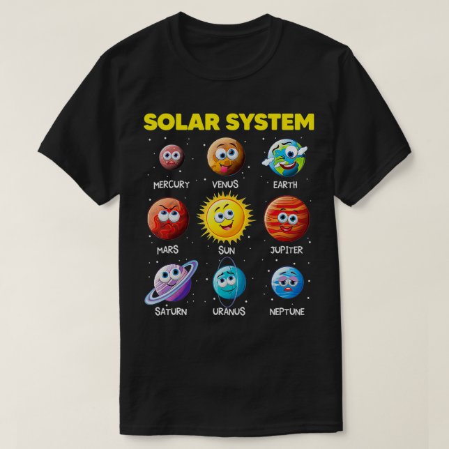 Cute Solar System Funny Planet Faces Space science T-Shirt (Design Front)