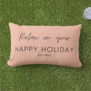 Cute solid pink with script text Relaxing outdoor Lumbar Cushion